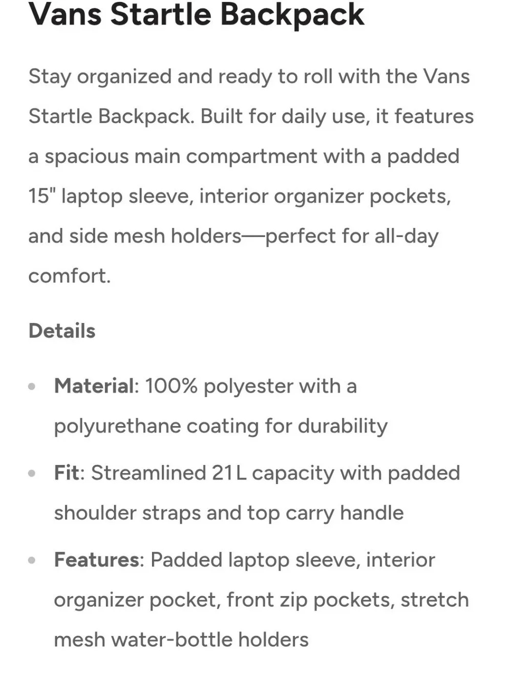 Vans Startle Backpack- Pine Forest